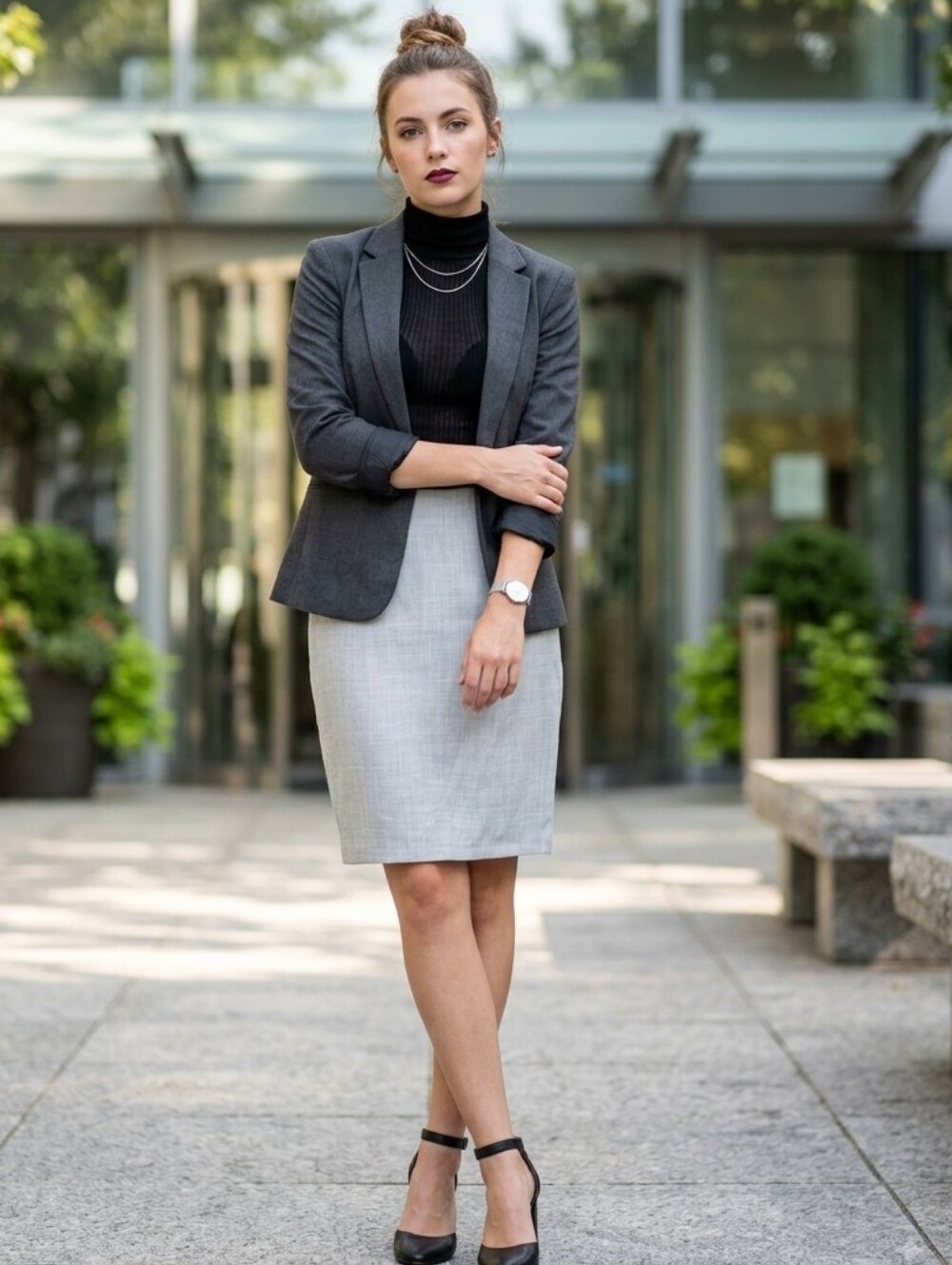 Vintage 90s Linen Look Pencil Skirt Office Siren Minimalist Corpcore